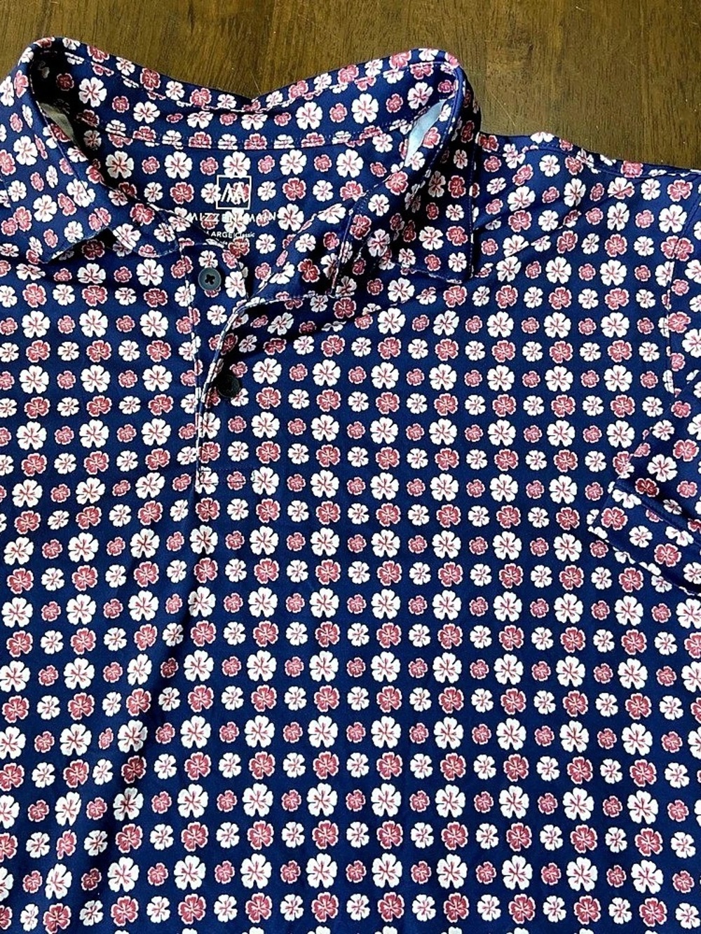 Mizzen Main Versa Polo Shirt Mens L Classic Fit Navy Blue Floral Golf Stretch